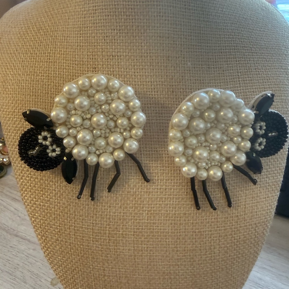 Beaded Sheep Novelty Pierced Earrings Lightweight Farm Jewelry Gift